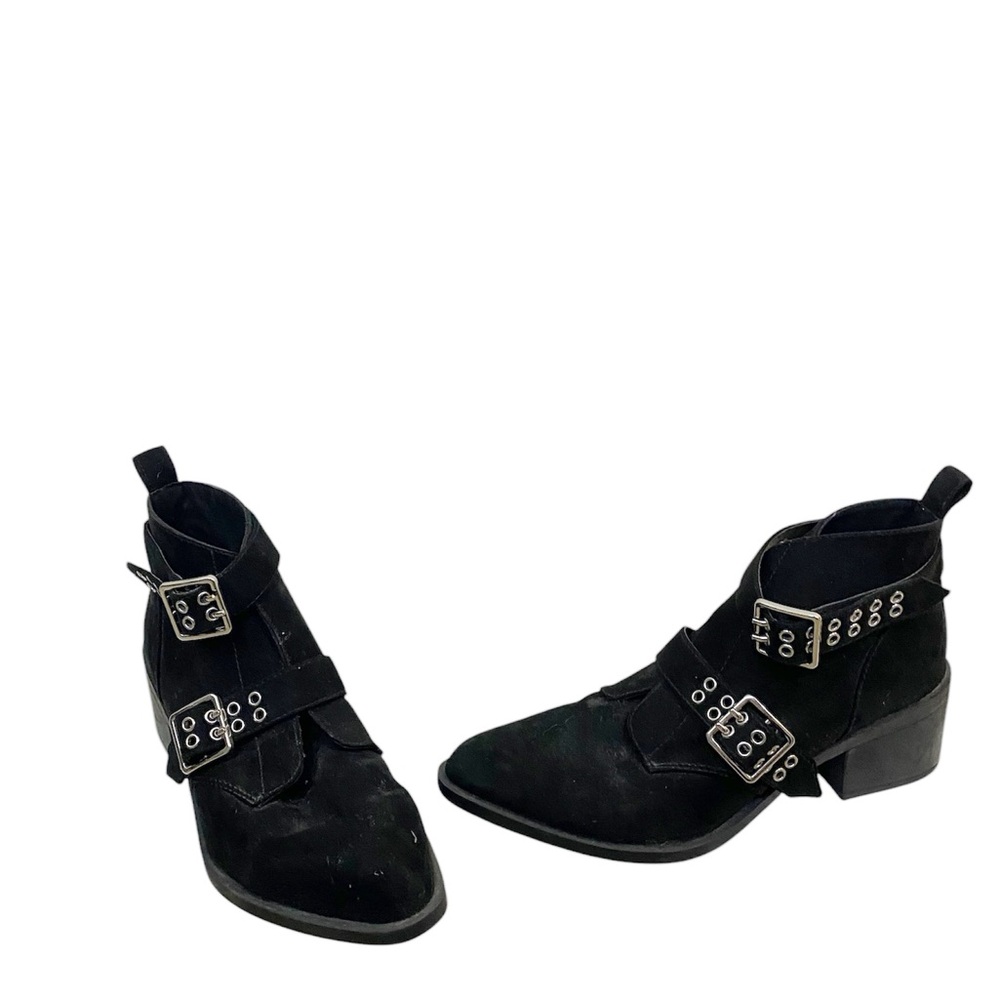 H&M Divided Black Faux Suede Ankle Boots Double Buckle Size 8 - Picture 2 of 8